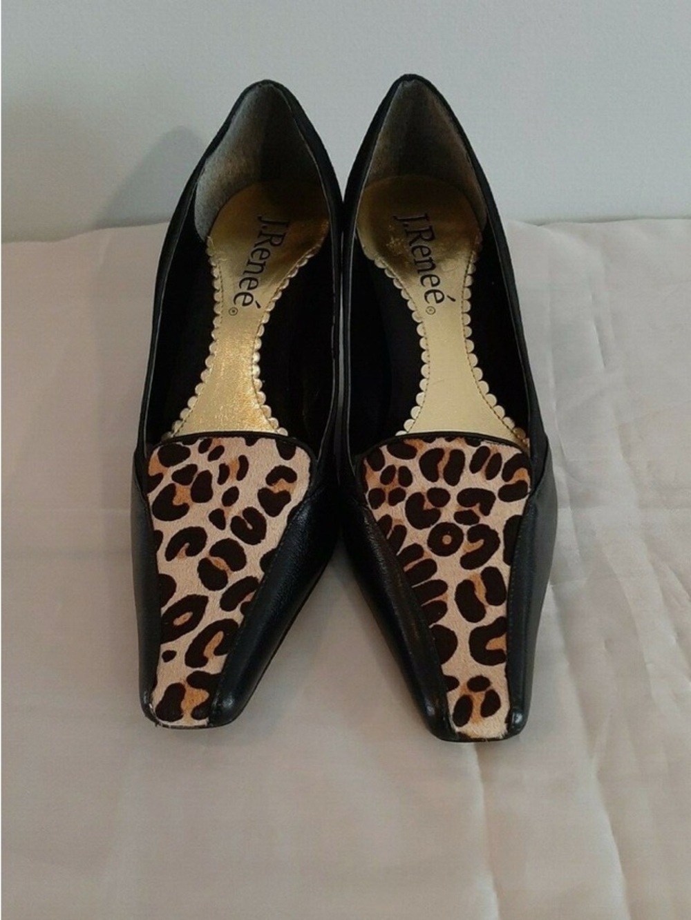 J.Renee Black Pointed Pumps with Leopard Print Toe